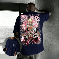 One Piece Doflamingo Hip Hop Anime T-Shirt 2026 summer loose cotton parent-child street top