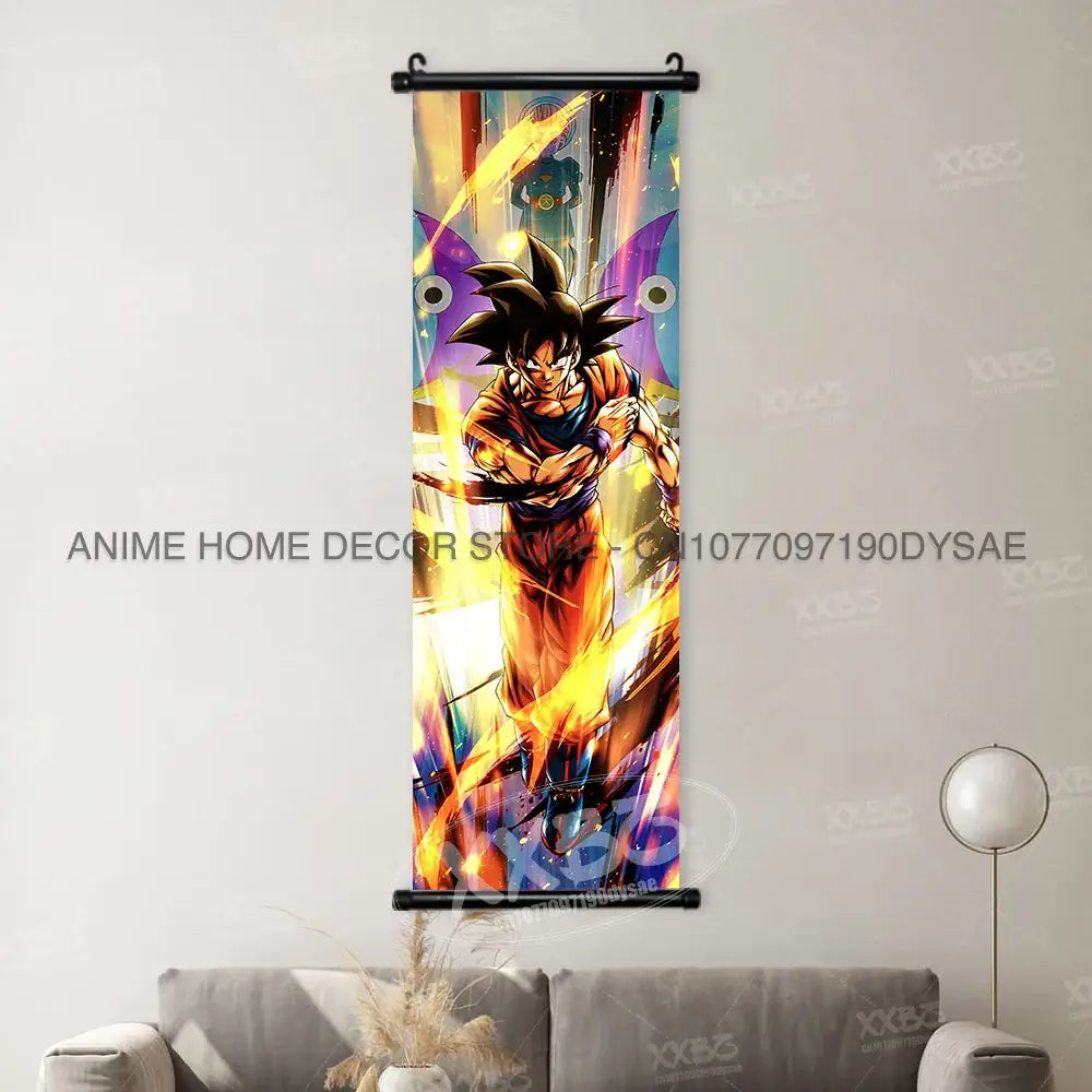 High-definition Dragon Ball Posters hanging scroll wall art featuring Son Goku, Vegeta, and Frieza printed on canvas for home decor.