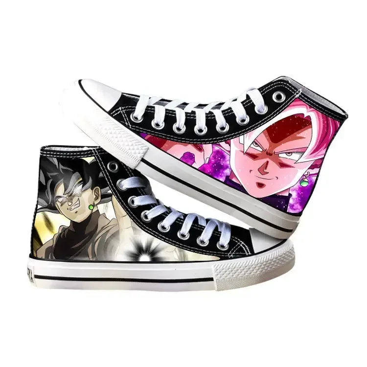 A pair of hot Dragon Ball Goku Canvas Shoes, anime fashion sneakers with a graffiti design for men, women, teenagers, and students.