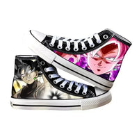 A pair of hot Dragon Ball Goku Canvas Shoes, anime fashion sneakers with a graffiti design for men, women, teenagers, and students.