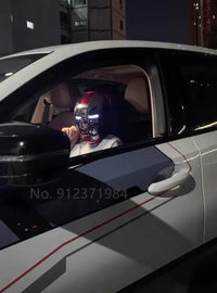 A wearable AutoKing Iron Man Helmet (Mk5) featuring voice-controlled opening face plates and glowing LED eyes for adult cosplay and display.