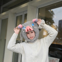 Inosuke Boar Head Plush Cosplay Neck Pillow worn hooded U-shaped travel blackout anime cosplay