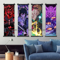 High-definition Naruto Posters hanging scroll featuring Uzumaki Naruto, Uchiha Sasuke, and Madara for anime home wall decoration.