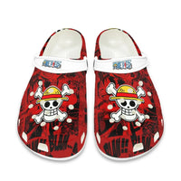 Breathable One Piece Medical Clogs featuring cartoon prints of Monkey D. Luffy and Roronoa Zoro, designed as slip-resistant surgical shoes for nurses.