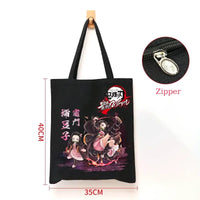 A durable Demon Slayer Canvas Bag featuring Kamado Nezuko and Tanjiro anime graphics, designed as a zipper tote for students and shoppers.