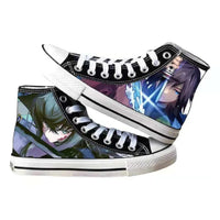 High-top Demon Slayer Canvas Shoes featuring Tanjiro Kamado and Jibaku Shounen Hanako-kun anime prints for casual fashion.