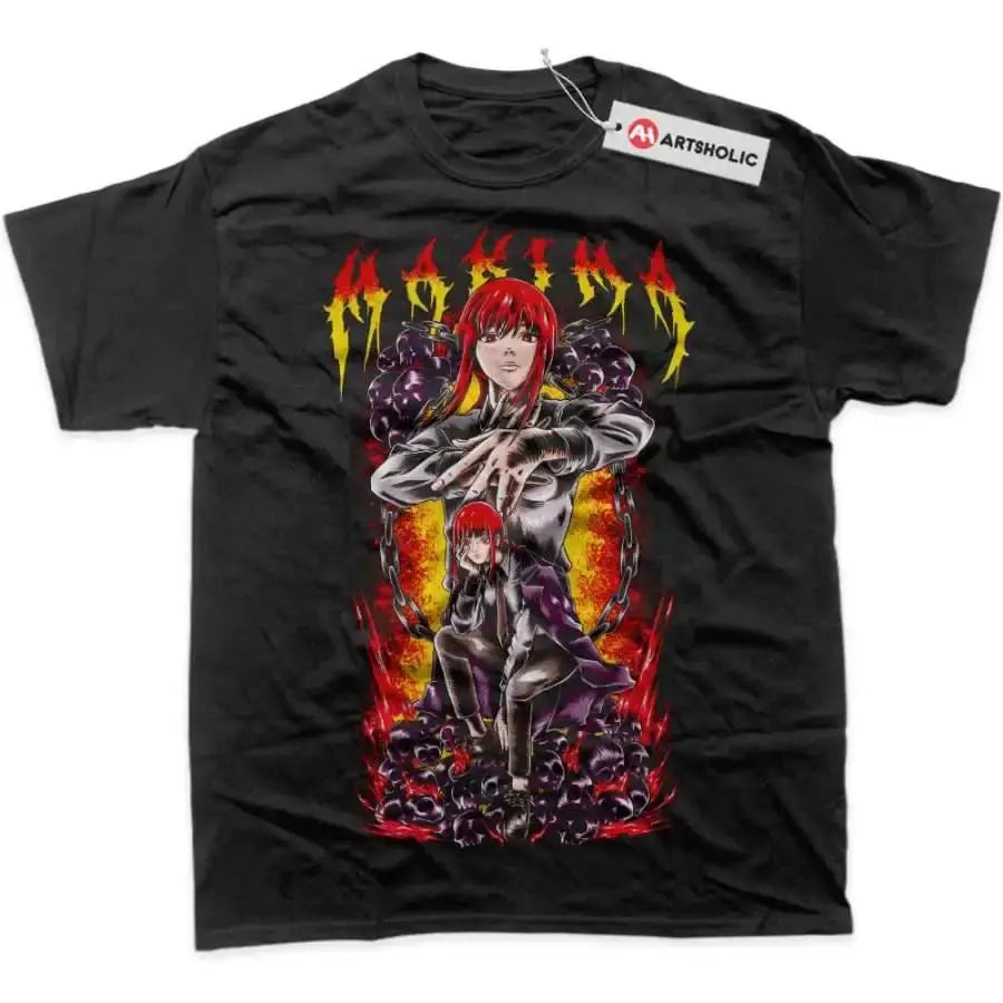 An oversized Chainsaw Man T-Shirt made of soft cotton, featuring a graphic print of Power and Makima for men's and women's streetwear.