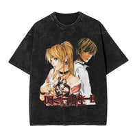 L Lawliet T-Shirt Death Note vintage washed cotton graphic tee with oversized fit O-neck collar and drop-shoulder short sleeves front view