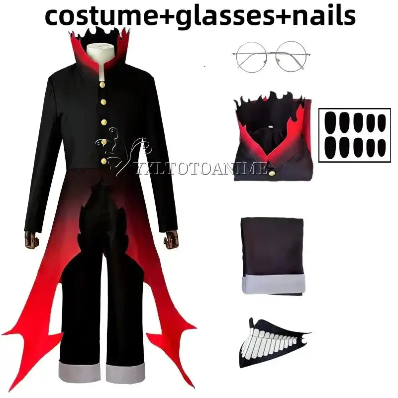 Dandadan Okarun Cosplay Costume Wig Suit Ken Takakura black collar uniform curly hair Halloween