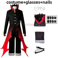 Dandadan Okarun Cosplay Costume Wig Suit Ken Takakura black collar uniform curly hair Halloween
