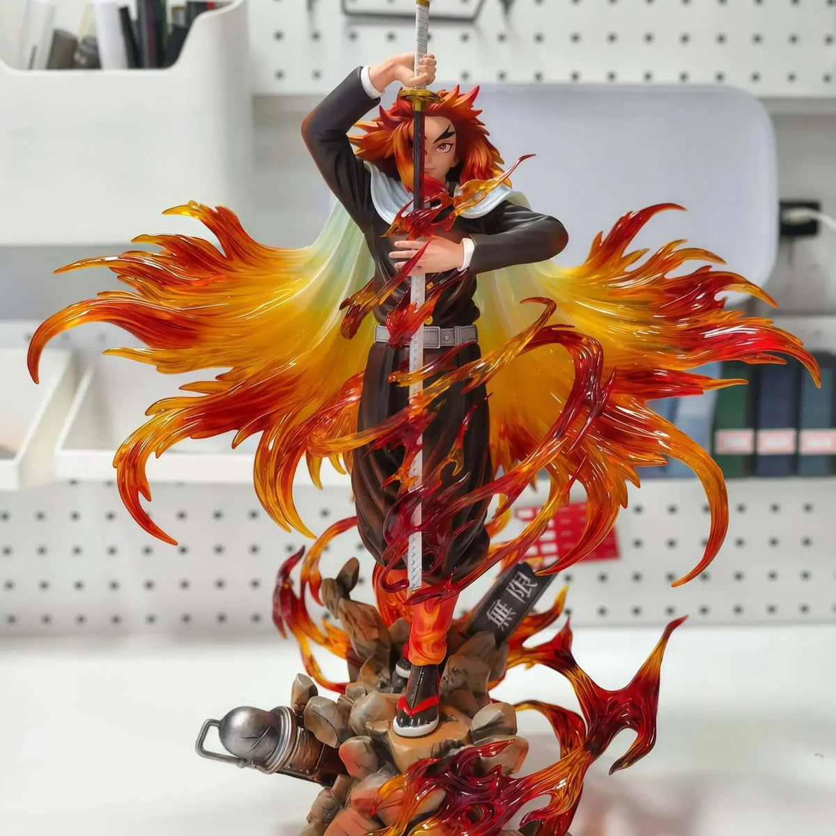 A highly detailed 30cm PVC Rengoku Kyoujurou Figure showcasing the Flame Hashira in a dynamic anime battle stance.