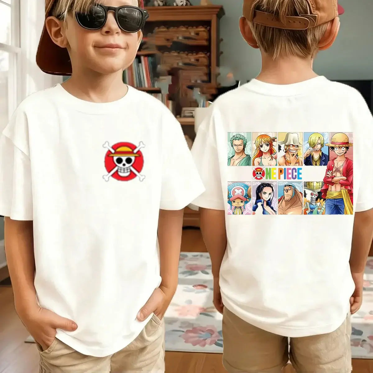 Zoro kids t-shirt One Piece Harajuku pure cotton short sleeve summer top featuring Roronoa Zoro and Luffy anime print for boys
