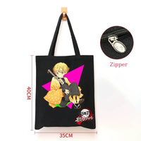 A durable Demon Slayer Canvas Bag featuring Kamado Nezuko and Tanjiro anime graphics, designed as a zipper tote for students and shoppers.