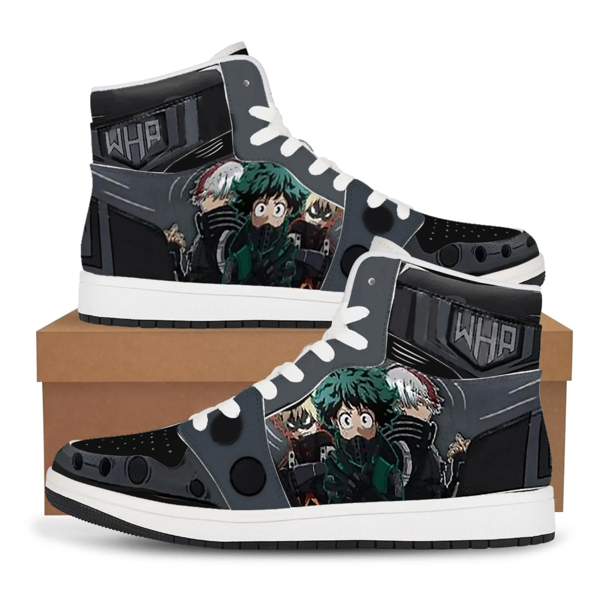 Casual Midoriya Izuku Sneakers featuring green Deku anime print, comfortable flat basketball shoes for men and women.