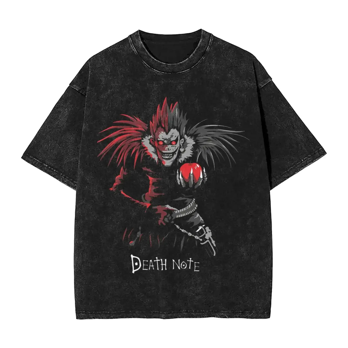 L Lawliet T-Shirt Death Note vintage washed cotton graphic tee with oversized fit O-neck collar and drop-shoulder short sleeves front view