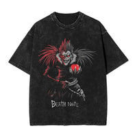 L Lawliet T-Shirt Death Note vintage washed cotton graphic tee with oversized fit O-neck collar and drop-shoulder short sleeves front view