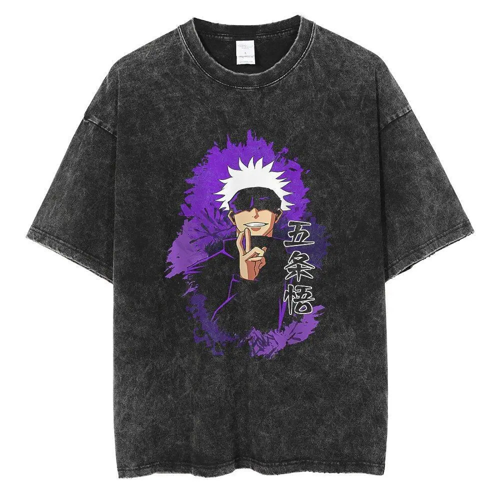 Jujutsu Kaisen Vintage Washed Cotton T-Shirt featuring bold graphic design and relaxed fit for anime fans.
