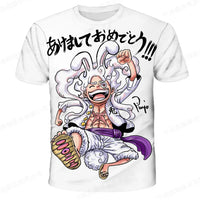 A breathable One Piece Luffy T-shirt featuring a cartoon graphic, designed as a loose-fit casual top for men and boys.