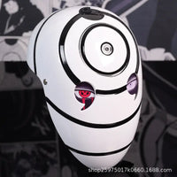 A highly imitative, high-gloss Obito Cosplay Mask featuring the Akatsuki Sharingan design for anime Halloween costumes and conventions.
