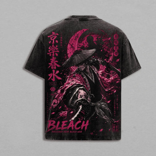Shunsui Kyoraku Bleach Vintage Washed Oversized T-Shirt featuring bold graphics and vibrant colors.