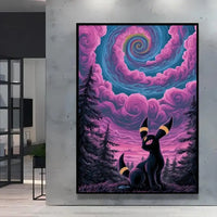 A stunning Van Gogh Pokemon Wall Art piece featuring Pikachu painted in a Starry Night impressionist style for unique home decoration.
