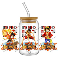 A collection of the newest 31 designs of popular One Piece UV DTF Stickers for a 16oz glass cup.