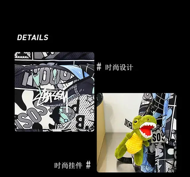 A high-capacity One Piece Luffy Backpack featuring a vibrant graffiti print of Monkey D. Luffy, designed as a durable school bag for middle and high students.