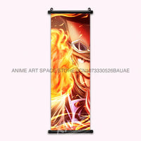 A vibrant One Piece Hanging Painting featuring anime characters Monkey D. Luffy, Portgas D. Ace, Sabo, and Shanks on a canvas scroll for home decor.
