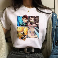 A Demon Slayer T Shirt for Women, a female Kimetsu No Yaiba graphic tee with a Nezuko and Tanjirou Kamado print.