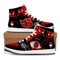 Trendy black Akatsuki High-Top Sneakers featuring the red cloud anime symbol, comfortable casual basketball shoes for men.