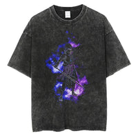 Men's vintage Naruto Rock Lee Streetwear T Shirt in a washed black style, featuring an anime graphic of the taijutsu master.