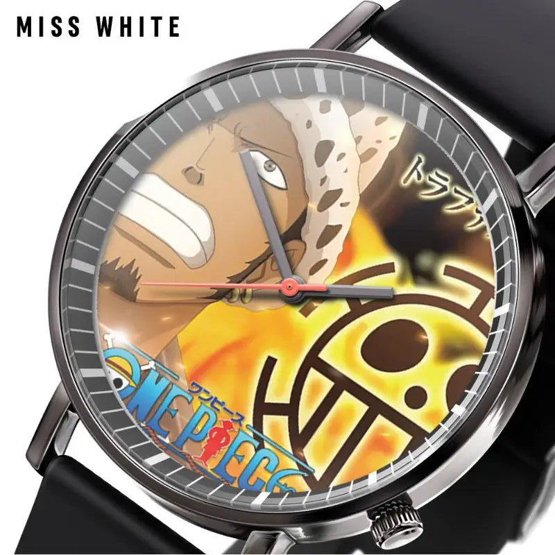 A colorful One Piece Luffy Watch featuring Fire Fist Ace anime action figure art on the dial, analog quartz movement for kids.