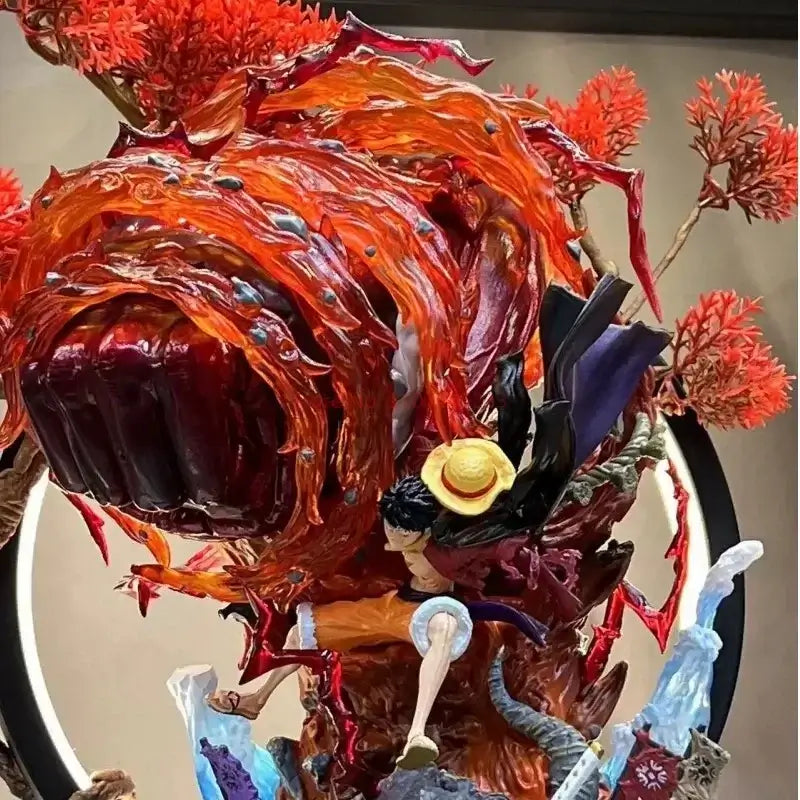 A dynamic Luffy Gear 3 Figure made of PVC, featuring glowing LED Red Roc fire effects, designed as a GK anime collectible statue.