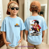 One Piece kids t-shirt Luffy pure cotton short sleeve summer top featuring Luffy Zoro Nami and Franky crew print for boys