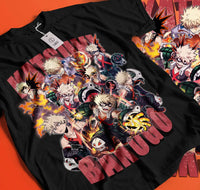 A premium Katsuki Bakugo T-Shirt featuring explosive manga panel art from My Hero Academia, designed as a trendy MHA anime gift.