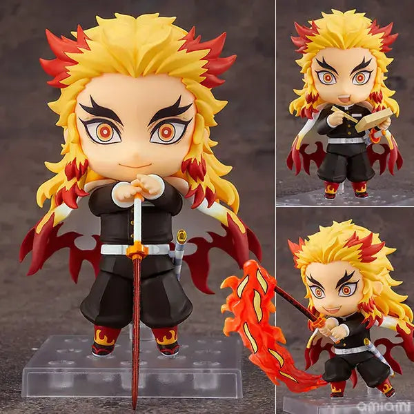High-quality Demon Slayer Nendoroid Figures featuring Kamado Tanjiro, Nezuko, and Uzui Tengen posing for an upscale anime collection display.