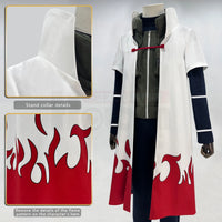 Namikaze Minato Cosplay Costume featuring full set with cloak and detailed design, perfect for fans and conventions.