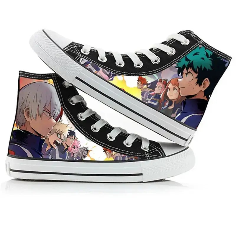 Breathable My Hero Academia Canvas Shoes featuring Izuku Midoriya anime art, designed as comfortable high-top student sneakers.