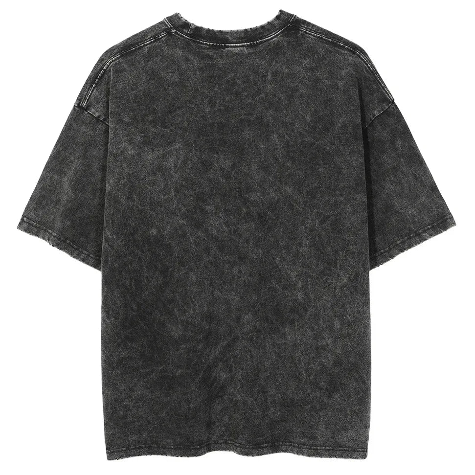 Itachi Uchiha Crow Washed T-Shirt back view, oversized cotton manga streetwear inspired by Naruto's Akatsuki.