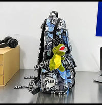 A high-capacity One Piece Luffy Backpack featuring a vibrant graffiti print of Monkey D. Luffy, designed as a durable school bag for middle and high students.