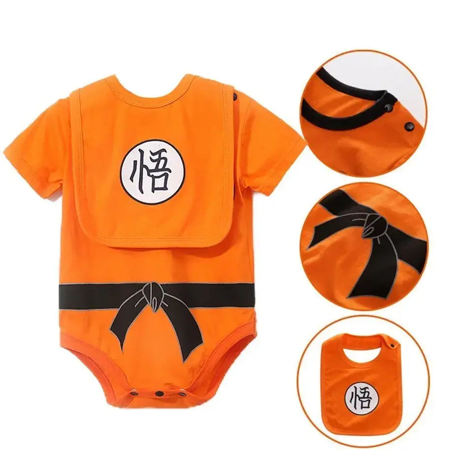 A newborn infant wearing one of the Anime Baby Rompers, a cosplay costume available in Akatsuki, Nezuko, and Tanjirou styles.