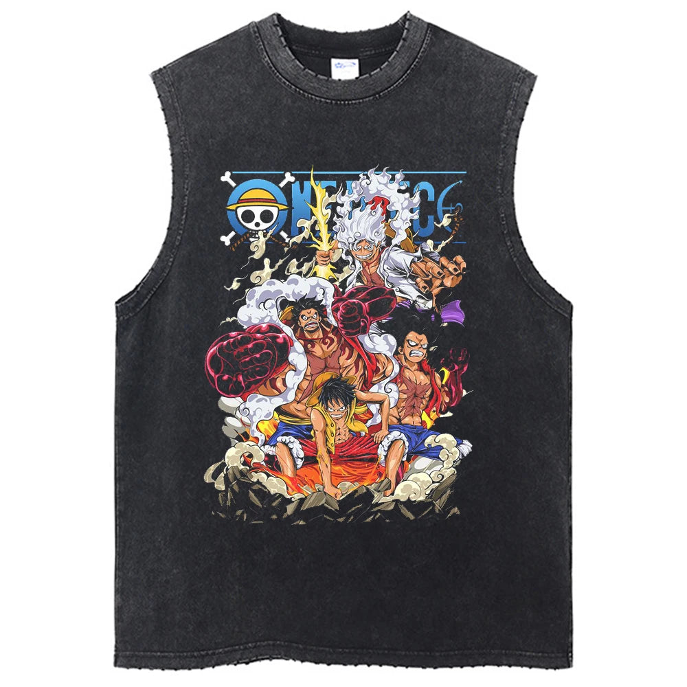 One Piece Vintage Washed Graphic Tank Top | Cotton Streetwear