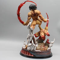 A highly detailed 29cm Eren Jaeger Figure made of premium PVC, showcasing the Attack on Titan protagonist in a dynamic pose for anime desktop decoration.