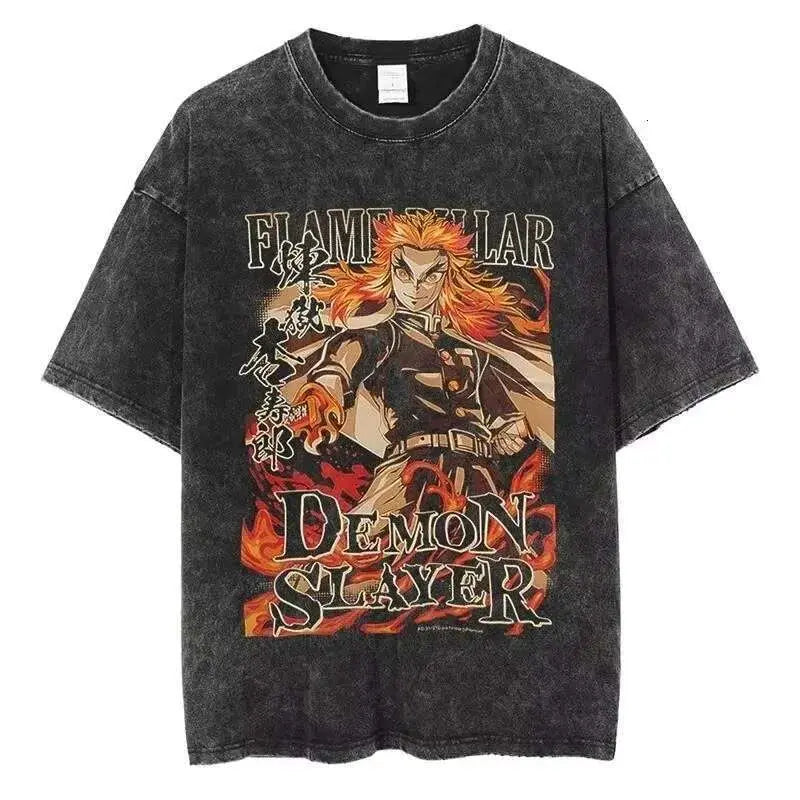 Demon Slayer Rengoku Flame Hashira Anime T-Shirt flat lay breathable cotton casual anime tee