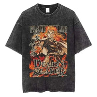 Demon Slayer Rengoku Flame Hashira Anime T-Shirt flat lay breathable cotton casual anime tee