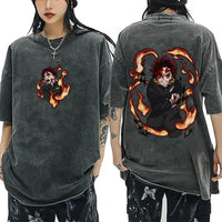 A vintage washed Demon Slayer Serpent Hashira Iguro Obanai T Shirt in a casual, oversized style for men and women.