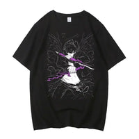 A high-quality Japanese Anime Solo Leveling T Shirt with a Sung Jinwoo cartoon graphic in a Harajuku short sleeve style.