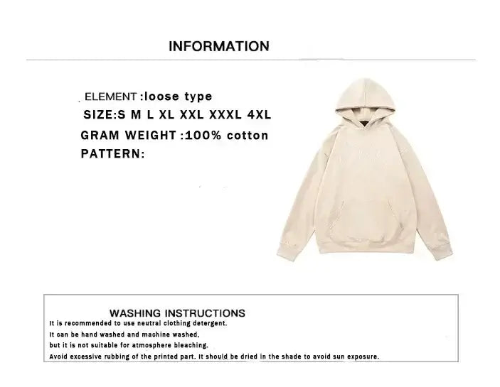 Demon Slayer Hooded Sweatshirt in loose type with washing instructions and size details.