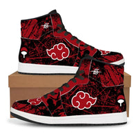 Trendy black Akatsuki High-Top Sneakers featuring the red cloud anime symbol, comfortable casual basketball shoes for men.