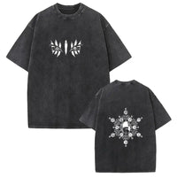 A vintage-style washed Akaza Koyuki T-shirt featuring a romantic manga graphic of Hakuji and Koyuki, oversized cotton streetwear.